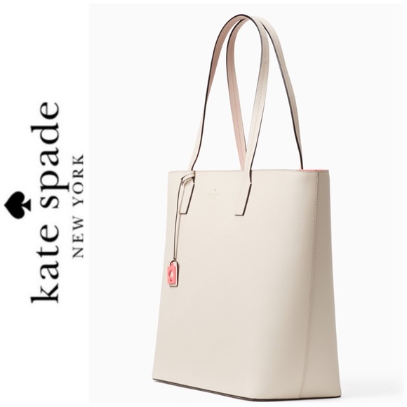 kate spade Handbags - NWT Kate Spade leather top zip tote beige coral